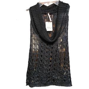 Free People Black Long Cowl Knit Racer Back Top M